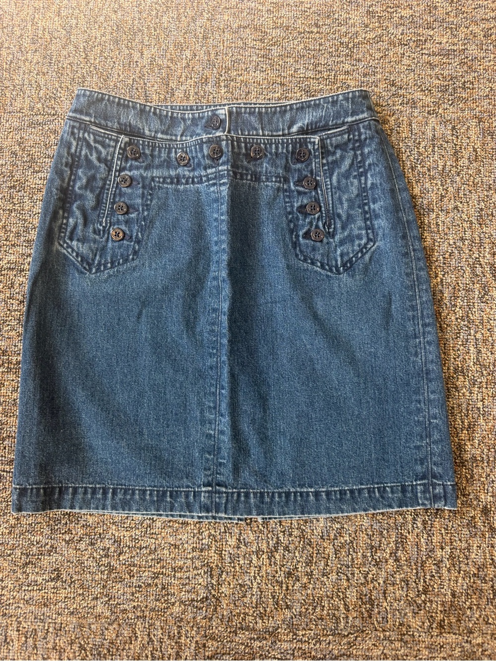 Vintage Ralph Lauren Dark Blue Denim Skirt with Button-Trim Pockets Size 8